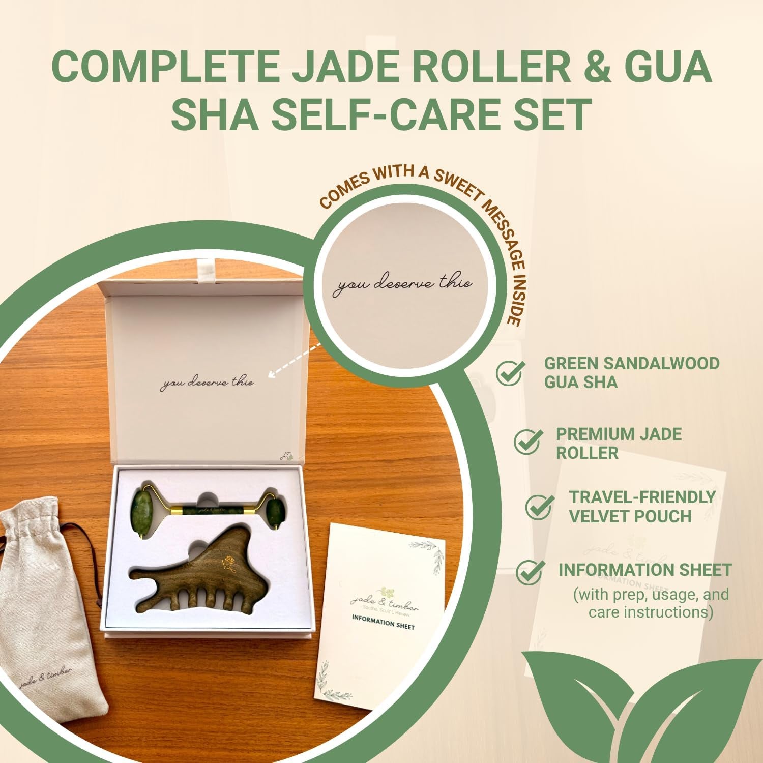 Jade Sculpt Duo — Jade Roller & Gua Sha Set | Facial Contouring & Lymphatic Drainage Tools
