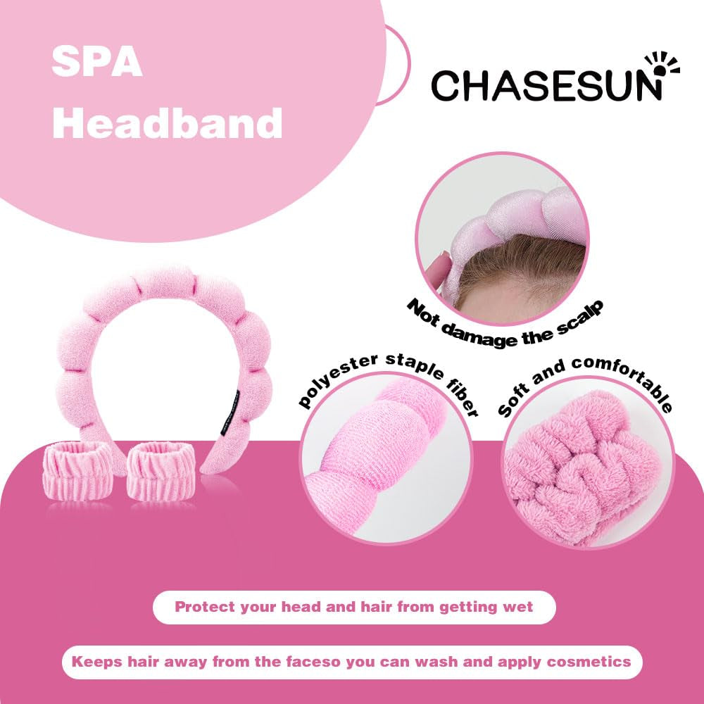 Spa Day Headband & Wristband Set | Bubble Skincare Hair Band for Face Washing & Makeup