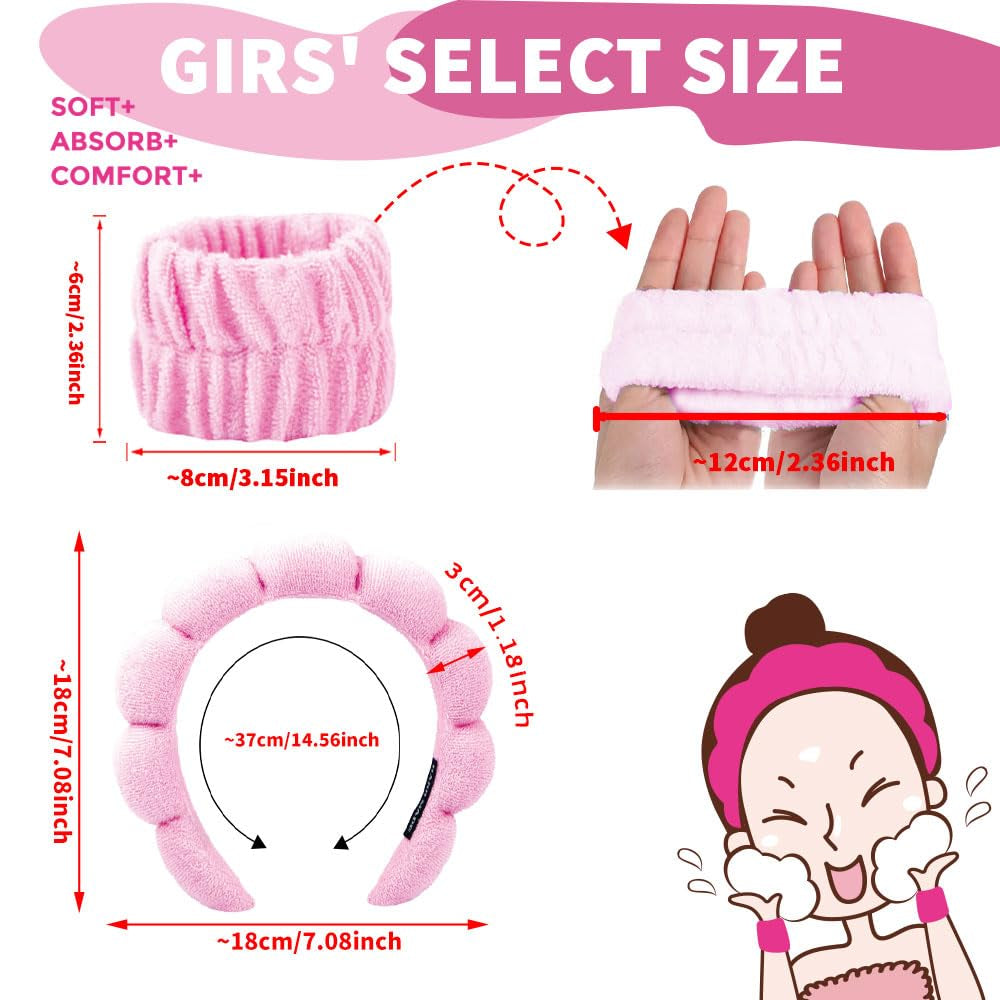 Spa Day Headband & Wristband Set | Bubble Skincare Hair Band for Face Washing & Makeup