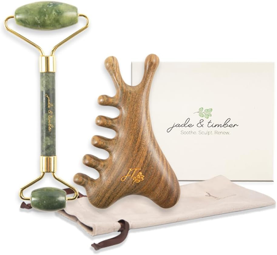 Jade Sculpt Duo — Jade Roller & Gua Sha Set | Facial Contouring & Lymphatic Drainage Tools
