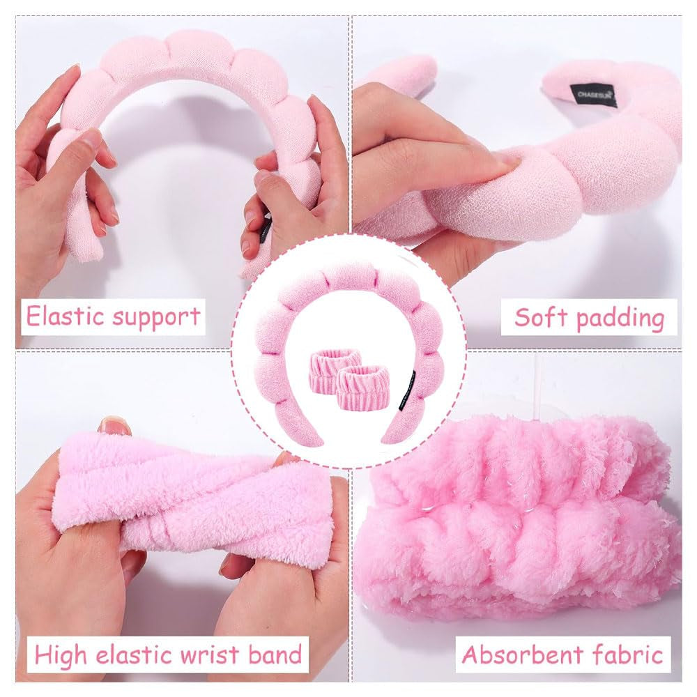 Spa Day Headband & Wristband Set | Bubble Skincare Hair Band for Face Washing & Makeup